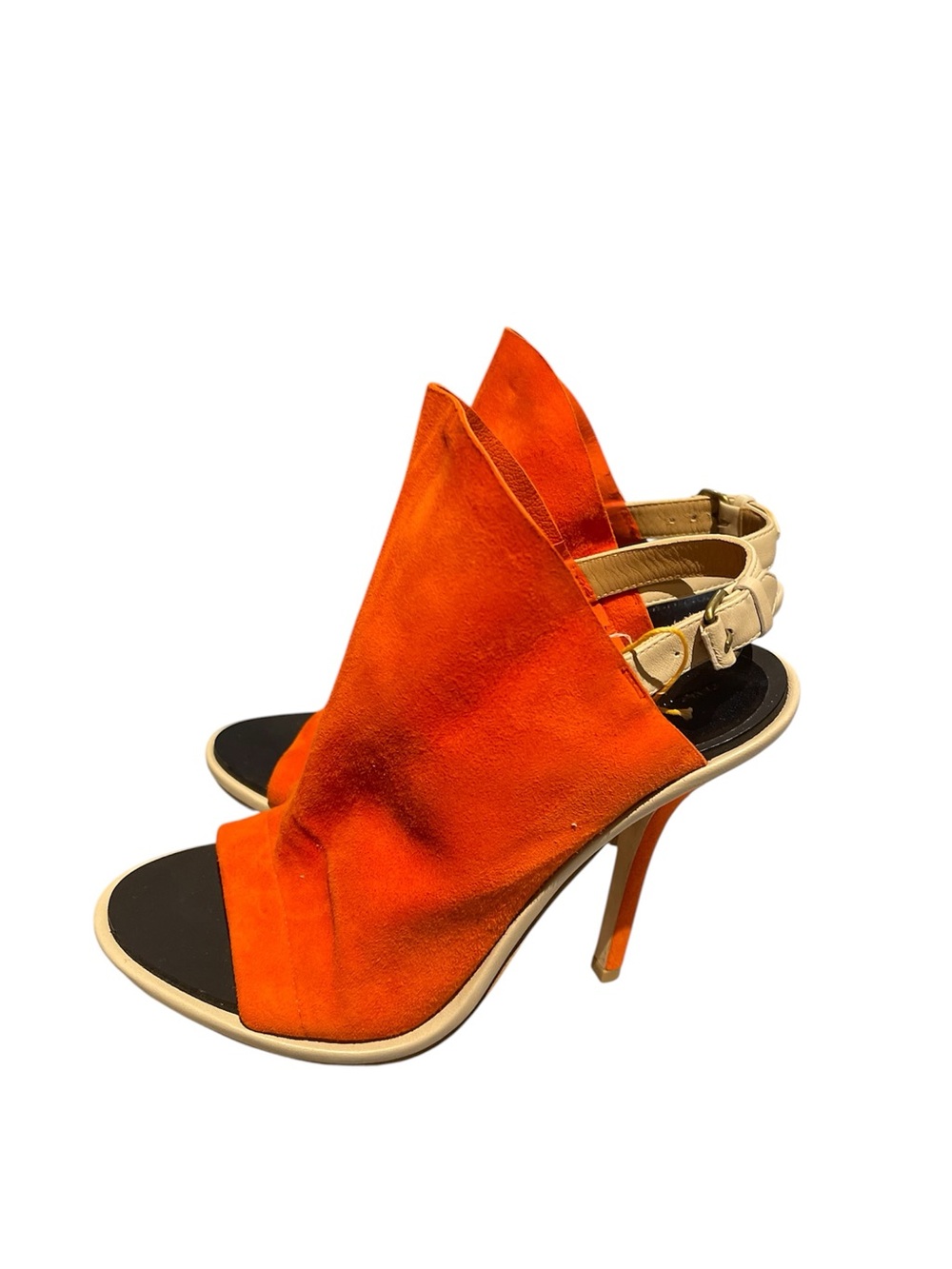 Balenciaga Orange Suede Open-Toe High Heel Slingback Sandals
